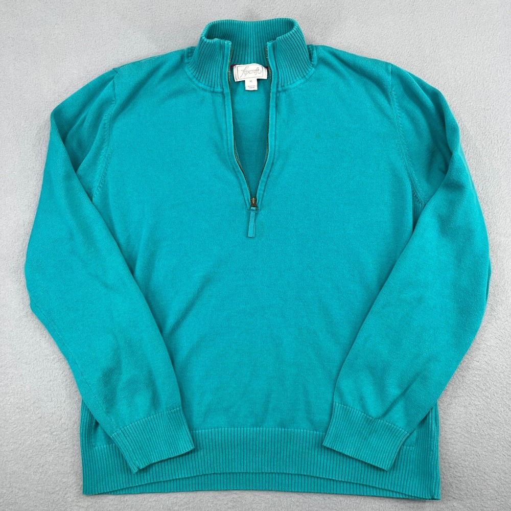 Foxcroft Womens Teal Blue 100% Supima Cotton Quarter Zip Pullover Sweater XL
